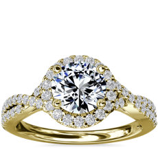 Bague de fiançailles halo torsadé de diamants en or jaune 14 carats(1/3 carat, poids total)